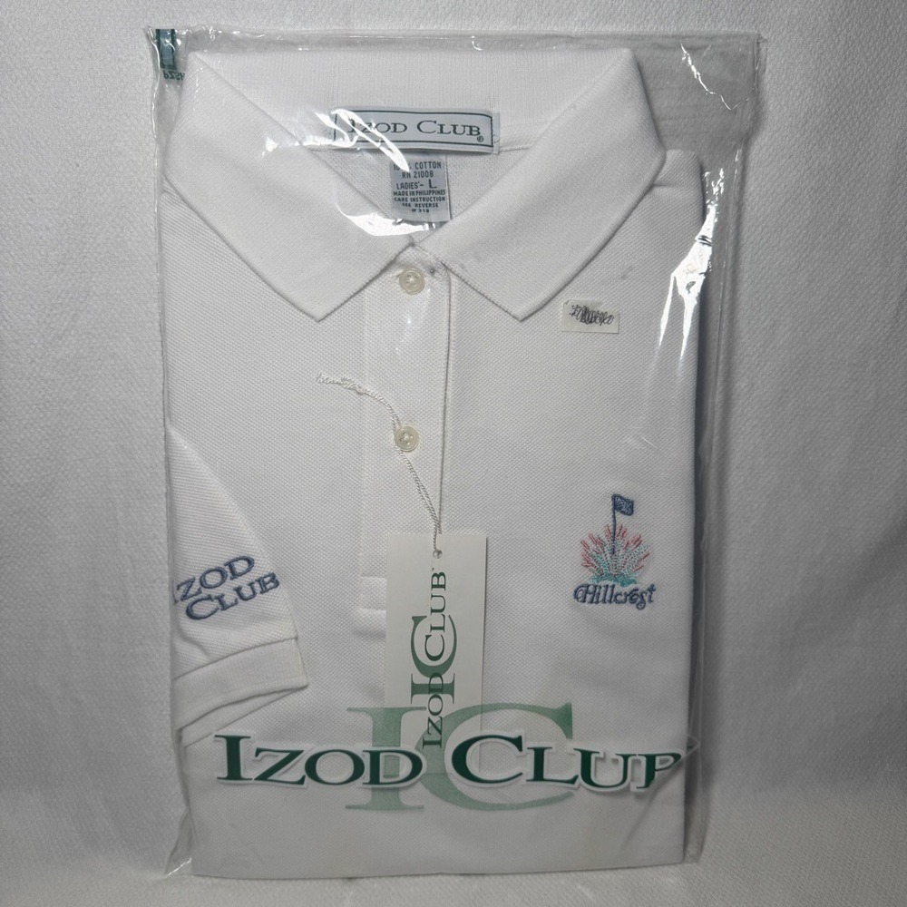 Vintage Izod Club Collared Polo Golf Shirt White Size Large NIP New